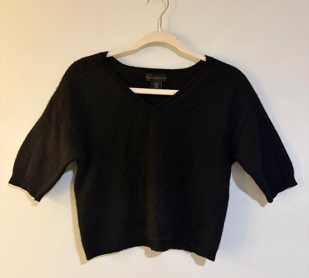 House of Harlow 1960 100% Cashmere Black V Neck Sweater Medium Flawed